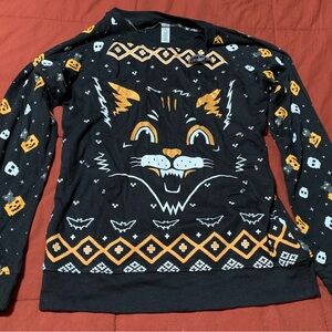 New Halloween Black and Orange Cat LS with Lights. Size medium